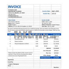 Free Sample School fake Invoice Word and PDF template