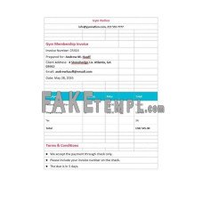 Gym Membership fake Invoice Word and PDF template