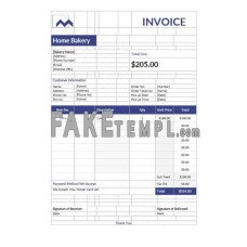 Home bakery fake Invoice Word and PDF template