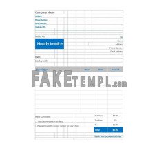 Hourly fake Invoice Word and PDF template