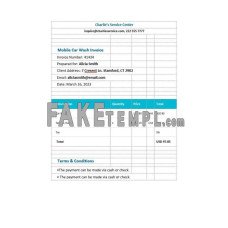 Mobile Car Wash fake Invoice Word and PDF template