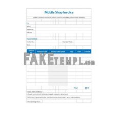 Mobile shop fake Invoice Word and PDF template