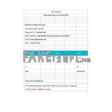 Modern Hotel fake Invoice Word and PDF template