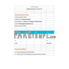 Personal Trainer fake Invoice Word and PDF template