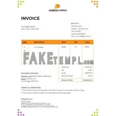 Photo Art Gallery fake Invoice Word and PDF template