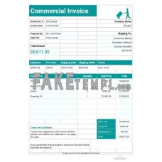 Printable Commercial fake Invoice Word and PDF template