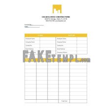 Printable Construction fake Invoice Word and PDF template