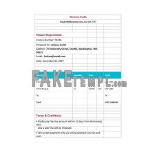 Printable Flower Shop fake Invoice Word and PDF template