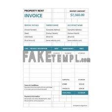 Property Rent fake Invoice Word and PDF template