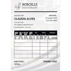 Restaurant fake Invoice Word and PDF template