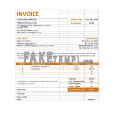 Sample Agency fake Invoice Word and PDF template