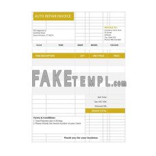 Sample Auto Repair fake Invoice Word and PDF template