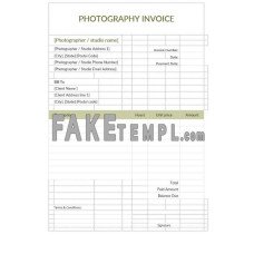 Sample Photography fake Invoice Word and PDF template