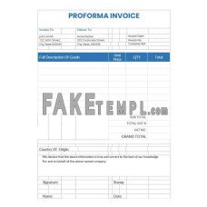 Sample Proforma fake Invoice Word and PDF template