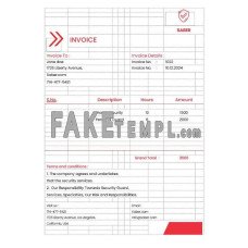 Security Guard Services fake Invoice Word and PDF template