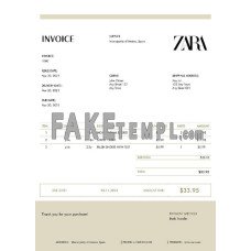 USA ZARA fake Invoice Word and PDF template