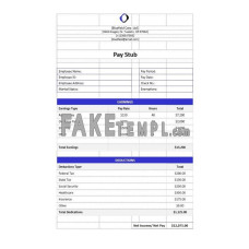 Bluefield Corp. Ltd fake pay stub Word and PDF template