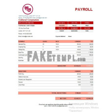 Cultural corporation fake payroll Excel and PDF template