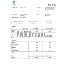 Electric power fake pay stub Word and PDF template