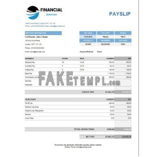 Financical services fake payslip Excel and PDF template