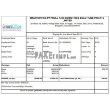 INDIA SMARTOFFICE and Biometrics Solutions Private Limited fake payroll Word and PDF template