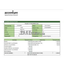 IRELAND ACCENTURE IT company fake earning statement Word and PDF template