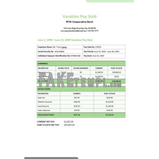 RTW Cooperative bank vacation fake pay stub Word and PDF template