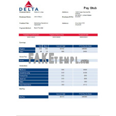 USA Delta Air Lines fake airlines company Word and PDF template