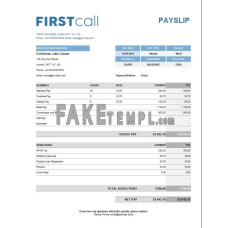 Call forwarding company fake pay stub Excel and PDF template