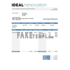 Home renovation company fake paystub Word and PDF template