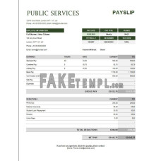 Public services corporation fake payslip Excel and PDF template