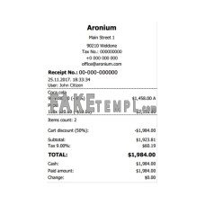 ARONIUM  fake payment check photoshop template PSD