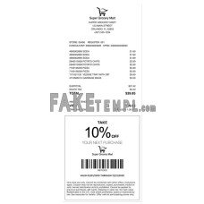 SUPER GROCERY MART fake payment receipt photoshop template PSD